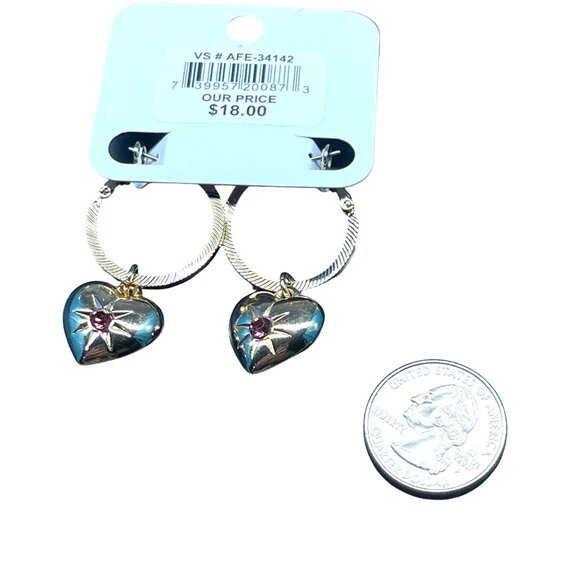 Charming Charlie Gold-Tone Heart Hoop Earrings With Rhinestone Accents MSRP $16 - Picture 2 of 7